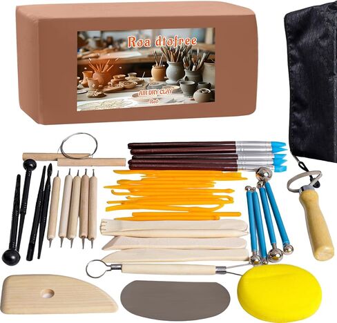 Air Dry Clay Kit 10 LBs + 42 Pcs Pottery Tools - Non-Toxic Organic Clay for Sculpting, Hand Modeling & Throwing, for Art Classes Ceramics Workshops (White) in Saudi Arabia