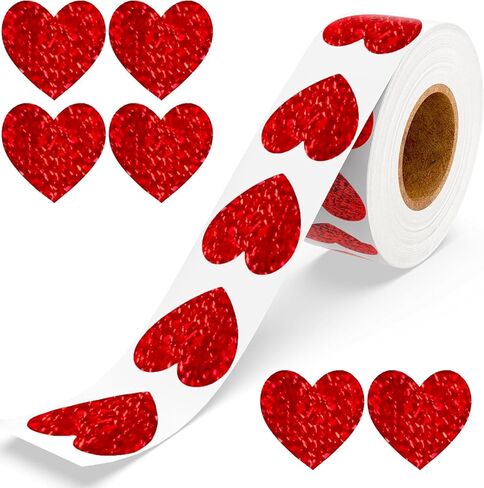 Heart Stickers, Valentines Stickers for Kids, 1 inch Holographic Self Adhesive Glitter Red Heart Sticker for Valentine's Day Love Decorations Wedding Envelope Seal Gift Decorative Label Sticke,500 pcs in Kuwait