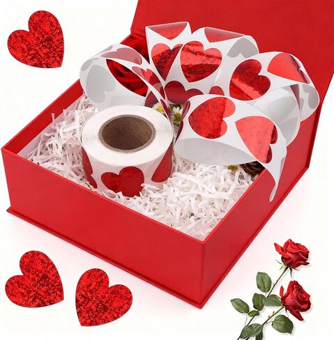 Heart Stickers, Valentines Stickers for Kids, 1 inch Holographic Self Adhesive Glitter Red Heart Sticker for Valentine's Day Love Decorations Wedding Envelope Seal Gift Decorative Label Sticke,500 pcs in Kuwait