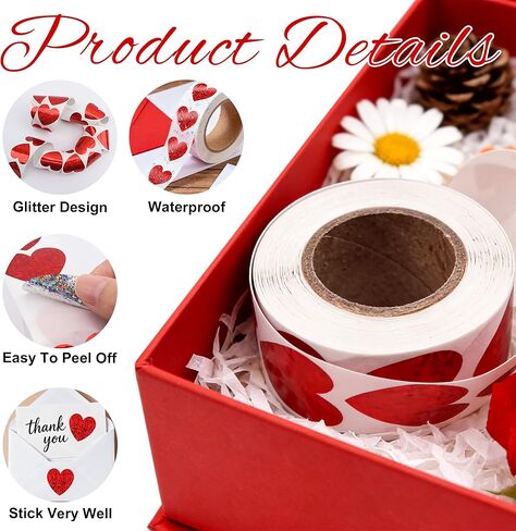 Heart Stickers, Valentines Stickers for Kids, 1 inch Holographic Self Adhesive Glitter Red Heart Sticker for Valentine's Day Love Decorations Wedding Envelope Seal Gift Decorative Label Sticke,500 pcs in Kuwait