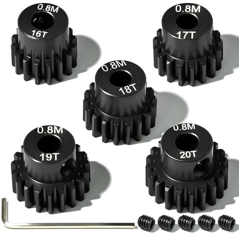 5Pcs 0.8M Hardened Steel Pinion Gear Set 5mm Shaft 31T 32T 33T 34T 35T Motor Pinion Gear with M4 Screw and Hex Key, for Arrma HPI Kyosho Losi Axial Traxxas Tamiya 1/10 RC Car and 540/550 Motors in Saudi Arabia