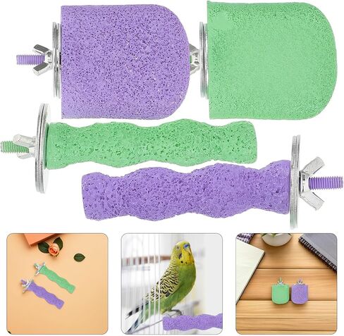 Luxshiny 4pcs Bird Nail Perch and Grinding Stick Set with Green Purple Gourd and Medium Size Stands for Parakeets Cockatiels Macaws Cage Climbing and Beak Care in Saudi Arabia
