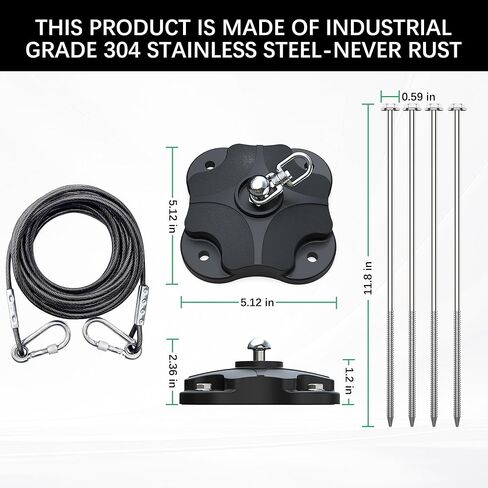 Dog Tie Out Cable and Stake for Camping,360°Swivel Dog Run- No Tangle,with 20FT Heavy Duty Cable,Rust Proof Runner Can Hold Up to 150 LBS Dogs for Park,Camping, Suitable for Any Tie Out Cable in Saudi Arabia