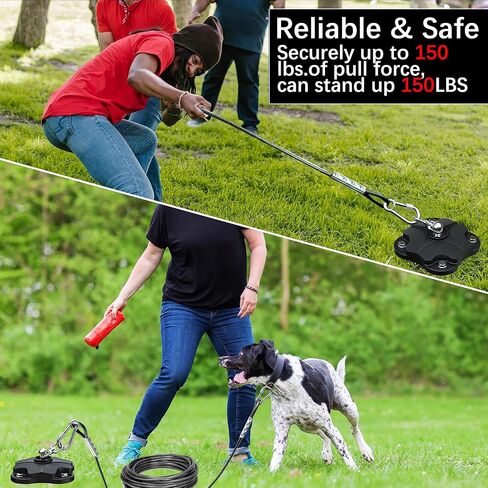 Dog Tie Out Cable and Stake for Camping,360°Swivel Dog Run- No Tangle,with 20FT Heavy Duty Cable,Rust Proof Runner Can Hold Up to 150 LBS Dogs for Park,Camping, Suitable for Any Tie Out Cable in Saudi Arabia