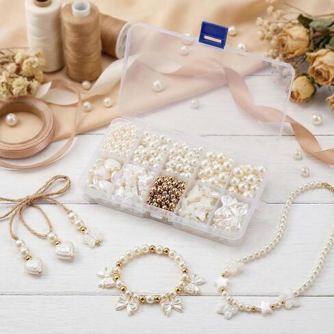 520Pcs/box White & Gold Beads Kit for Jewelry Making, Spacer Pearl Beads for Bracelets, Bow Butterfly Heart Star Shapes, DIY Friendship Charms Necklace & Phone Charm Supplies Craft Gifts in Saudi Arabia
