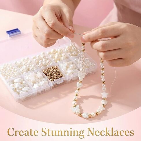520Pcs/box White & Gold Beads Kit for Jewelry Making, Spacer Pearl Beads for Bracelets, Bow Butterfly Heart Star Shapes, DIY Friendship Charms Necklace & Phone Charm Supplies Craft Gifts in Saudi Arabia