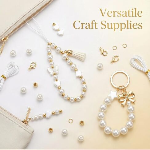 520Pcs/box White & Gold Beads Kit for Jewelry Making, Spacer Pearl Beads for Bracelets, Bow Butterfly Heart Star Shapes, DIY Friendship Charms Necklace & Phone Charm Supplies Craft Gifts in Saudi Arabia