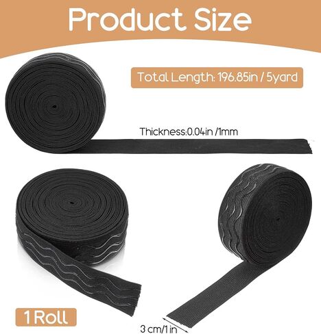 5 Yards Silicone Gripper Tape for Clothing, 1 inch Black Silicone Grip Tape Non-Slip Elastic Band for Sewing, 3 Silicone-Textures for Sewing Projects & Wig Making, Total Length 5 Yards (196.85 inch) in Saudi Arabia