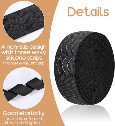 5 Yards Silicone Gripper Tape for Clothing, 1 inch Black Silicone Grip Tape Non-Slip Elastic Band for Sewing, 3 Silicone-Textures for Sewing Projects & Wig Making, Total Length 5 Yards (196.85 inch) in Saudi Arabia