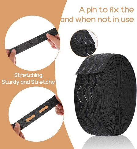 5 Yards Silicone Gripper Tape for Clothing, 1 inch Black Silicone Grip Tape Non-Slip Elastic Band for Sewing, 3 Silicone-Textures for Sewing Projects & Wig Making, Total Length 5 Yards (196.85 inch) in Saudi Arabia