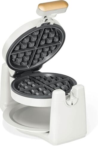 Rotating Belgian Waffle Maker, Black, by Drew Barrymore Flower, Makes 1-Inch Thick Waffles, Stainless Steel (White Icing) in Saudi Arabia