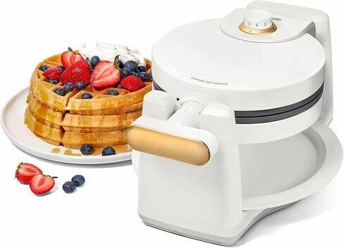 Rotating Belgian Waffle Maker, Black, by Drew Barrymore Flower, Makes 1-Inch Thick Waffles, Stainless Steel (White Icing) in Saudi Arabia