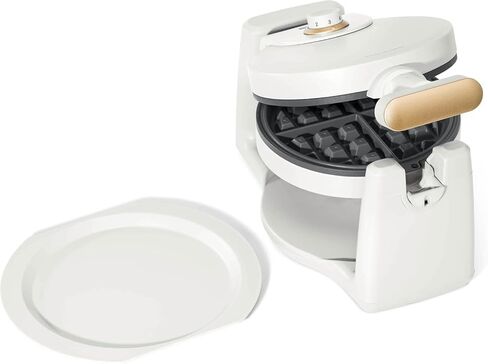 Rotating Belgian Waffle Maker, Black, by Drew Barrymore Flower, Makes 1-Inch Thick Waffles, Stainless Steel (White Icing) in Saudi Arabia