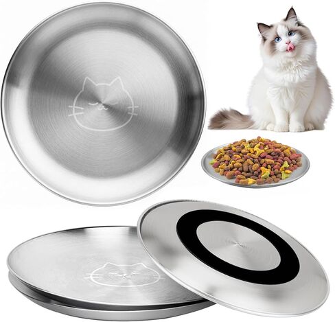 Stainless Steel Cat Bowls, 4 Pcs Shallow Cat Bowl Whisker Fatigue Dishes with Non-Slip Bottom, 6.7" Cats Food and Water Bowl Set for Wet & Dry Food(13OZ) in Saudi Arabia