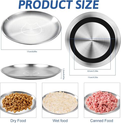 Stainless Steel Cat Bowls, 4 Pcs Shallow Cat Bowl Whisker Fatigue Dishes with Non-Slip Bottom, 6.7" Cats Food and Water Bowl Set for Wet & Dry Food(13OZ) in Saudi Arabia