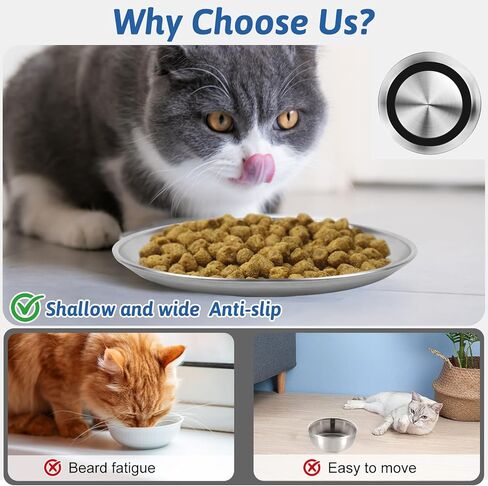 Stainless Steel Cat Bowls, 4 Pcs Shallow Cat Bowl Whisker Fatigue Dishes with Non-Slip Bottom, 6.7" Cats Food and Water Bowl Set for Wet & Dry Food(13OZ) in Saudi Arabia