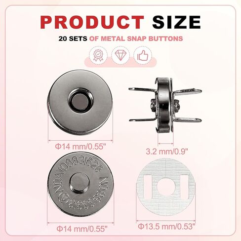 uxcell 20 Sets Magnetic Snap Buttons, 14 mm Round Snaps Closures with Washer, Clasp Buttons Fasteners for Sewing Leather Purse Clothes DIY Craft, Black in Saudi Arabia
