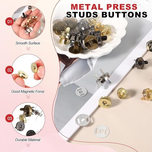 uxcell 20 Sets Magnetic Snap Buttons, 14 mm Round Snaps Closures with Washer, Clasp Buttons Fasteners for Sewing Leather Purse Clothes DIY Craft, Black in Saudi Arabia