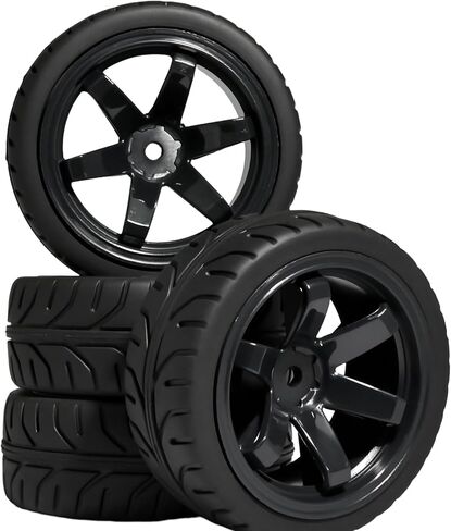 4PCS RC 1/10 On Road Tires and Wheels, Soft Rubber Touring Tires Foam Insert and Nylon Wheels with 12mm Hex Fits for 1/10 Tamiya HPS HPI KYOSHO Traxxas XV02 XV01 TT01 TT02 PTG2 A959 On Road Tyres in Saudi Arabia