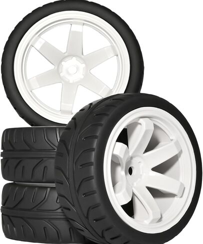 4 قطع RC 1/10 على إطارات وعجلات الطريق، إطارات مطاطية ناعمة وحشوة إسفنجية وعجلات من النايلون مع سداسي 12 مم يناسب 1/10 Tamiya HPS HPI KYOSHO Traxxas XV02 XV01 TT01 TT02 PTG2 A959 على إطارات الطريق in Kuwait