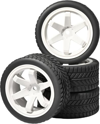 4 قطع RC 1/10 على إطارات وعجلات الطريق، إطارات مطاطية ناعمة وحشوة إسفنجية وعجلات من النايلون مع سداسي 12 مم يناسب 1/10 Tamiya HPS HPI KYOSHO Traxxas XV02 XV01 TT01 TT02 PTG2 A959 على إطارات الطريق in Kuwait