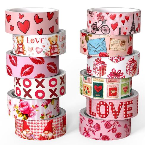 12 Rolls Valentine's Day Washi Tape Set, Pink & Red Hearts Decorative Tape Love Letters Roses Masking Tape for Journaling Supplies, Junk Journal, Scrapbooking, DIY Arts & Crafts, Gift Wrapping in Saudi Arabia