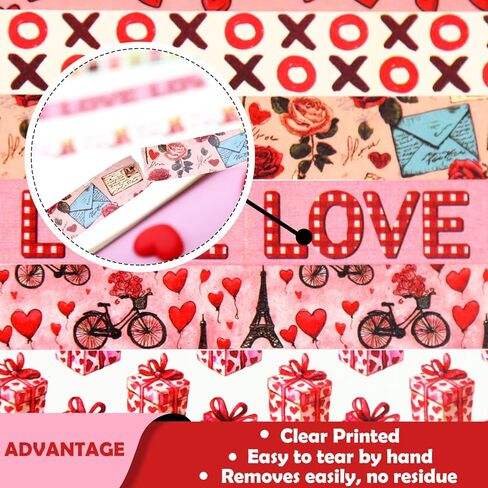 12 Rolls Valentine's Day Washi Tape Set, Pink & Red Hearts Decorative Tape Love Letters Roses Masking Tape for Journaling Supplies, Junk Journal, Scrapbooking, DIY Arts & Crafts, Gift Wrapping in Saudi Arabia