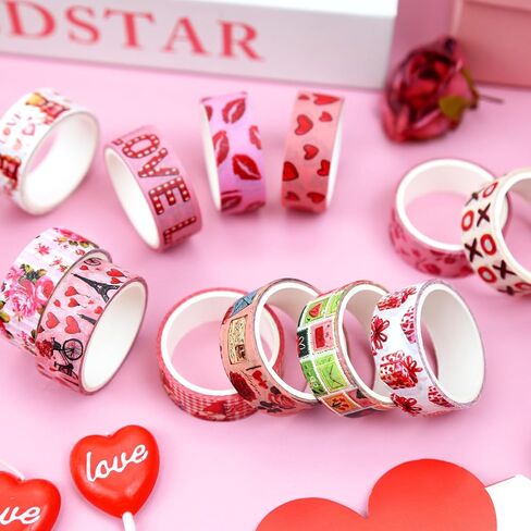 12 Rolls Valentine's Day Washi Tape Set, Pink & Red Hearts Decorative Tape Love Letters Roses Masking Tape for Journaling Supplies, Junk Journal, Scrapbooking, DIY Arts & Crafts, Gift Wrapping in Saudi Arabia