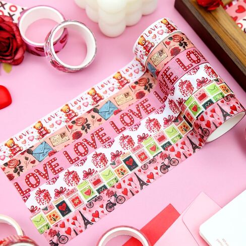 12 Rolls Valentine's Day Washi Tape Set, Pink & Red Hearts Decorative Tape Love Letters Roses Masking Tape for Journaling Supplies, Junk Journal, Scrapbooking, DIY Arts & Crafts, Gift Wrapping in Saudi Arabia