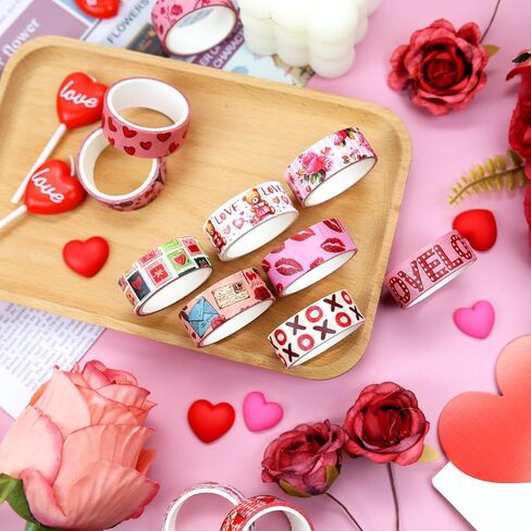 12 Rolls Valentine's Day Washi Tape Set, Pink & Red Hearts Decorative Tape Love Letters Roses Masking Tape for Journaling Supplies, Junk Journal, Scrapbooking, DIY Arts & Crafts, Gift Wrapping in Saudi Arabia