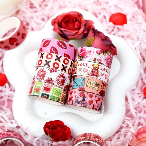 12 Rolls Valentine's Day Washi Tape Set, Pink & Red Hearts Decorative Tape Love Letters Roses Masking Tape for Journaling Supplies, Junk Journal, Scrapbooking, DIY Arts & Crafts, Gift Wrapping in Saudi Arabia