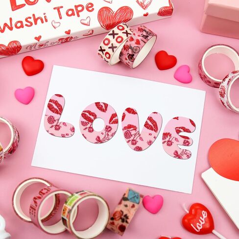 12 Rolls Valentine's Day Washi Tape Set, Pink & Red Hearts Decorative Tape Love Letters Roses Masking Tape for Journaling Supplies, Junk Journal, Scrapbooking, DIY Arts & Crafts, Gift Wrapping in Saudi Arabia