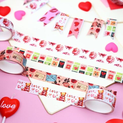 12 Rolls Valentine's Day Washi Tape Set, Pink & Red Hearts Decorative Tape Love Letters Roses Masking Tape for Journaling Supplies, Junk Journal, Scrapbooking, DIY Arts & Crafts, Gift Wrapping in Saudi Arabia