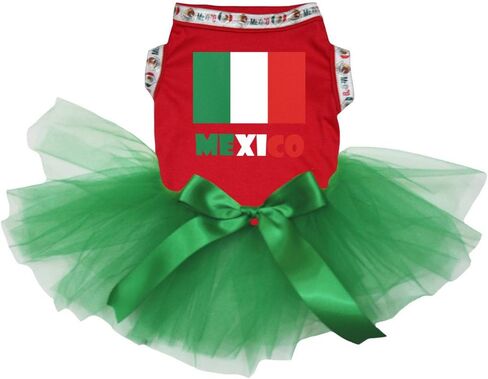 Petitebella Flag of Mexico Red Shirt Green Tutu Puppy Dog Dress (Small, Red) in Saudi Arabia