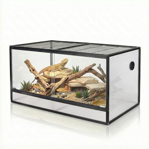 120 Gallon Bearded Dragon Tank, 48 x 24 x 24 Reptile Enclosure with Lockable Sliding Glass Doors and Top Screen Ventilation for Easy Maintenance in Saudi Arabia