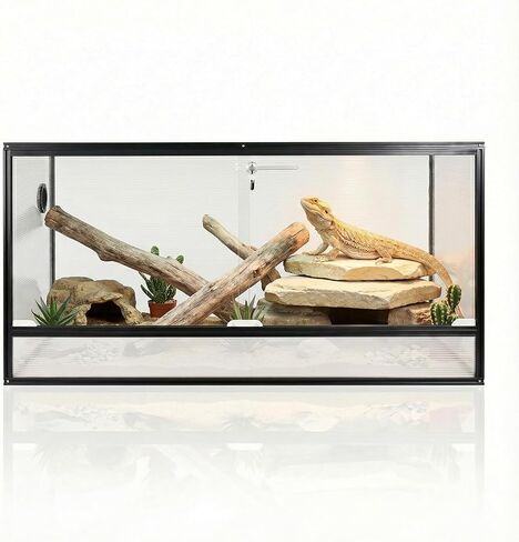 120 Gallon Bearded Dragon Tank, 48 x 24 x 24 Reptile Enclosure with Lockable Sliding Glass Doors and Top Screen Ventilation for Easy Maintenance in Saudi Arabia