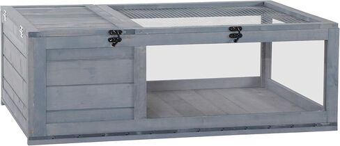 PawHut Wooden Tortoise House Indoor Turtle Habitat Enclosure Outdoor Reptile Cage for Lizards, Geckos, Yellow in Saudi Arabia