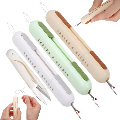 3Pcs Automatic Needle Threaders Seam Ripper 2 in 1 Needle Threader Seam Ripper Tool Stretchable Quick Seam Rippers with Needle Storage Dual Function for Sewing Embroidery Crafting (Yellow/Green/Gray) in Saudi Arabia