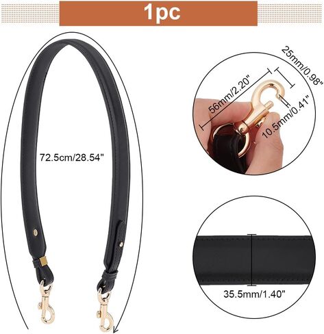 PH PandaHall Crossbody Bag Straps, 28.5 Inch Short Bag Strap Purse Strap 1.4 Inch Wide PU Leather Replacement Shoulder Strap with Golden Metal Clasps for Women DIY Underarm Bag Handbag, Black in Kuwait