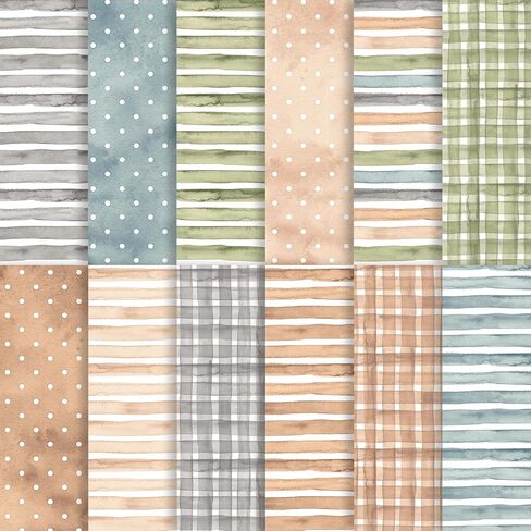 24 Sheets Earth Tone Scrapbook Paper, Double-Sided Neutral Color Strips Patterns Decorative Craft Paper Folded Flat for DIY Background Card Art Craft Making Scrapbook Photo Album Decor, 12'' x 12'' in Saudi Arabia