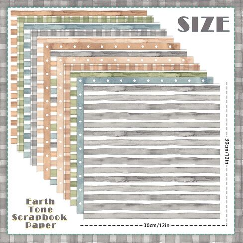 24 Sheets Earth Tone Scrapbook Paper, Double-Sided Neutral Color Strips Patterns Decorative Craft Paper Folded Flat for DIY Background Card Art Craft Making Scrapbook Photo Album Decor, 12'' x 12'' in Saudi Arabia