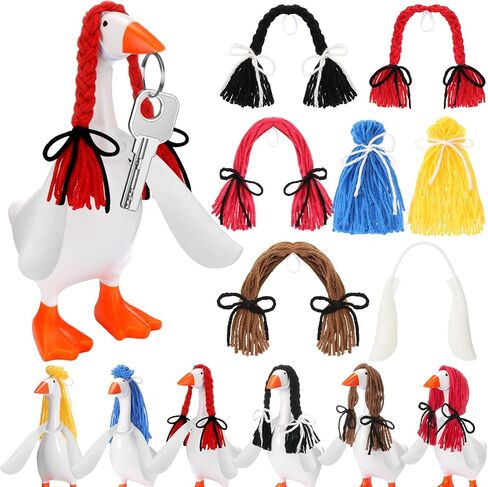 9 Pcs Mini Goose Wings with Wigs 7 Inch Desk Goose Outfit Accessories 7" Goosey Hand Knitted Wigs White Poseable Wings for 7 Inch Geese Figurine Desktop Home Decoration in Saudi Arabia