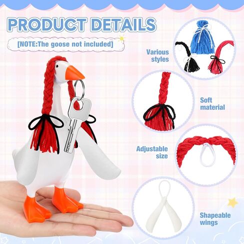 9 Pcs Mini Goose Wings with Wigs 7 Inch Desk Goose Outfit Accessories 7" Goosey Hand Knitted Wigs White Poseable Wings for 7 Inch Geese Figurine Desktop Home Decoration in Saudi Arabia