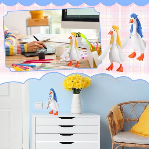 9 Pcs Mini Goose Wings with Wigs 7 Inch Desk Goose Outfit Accessories 7" Goosey Hand Knitted Wigs White Poseable Wings for 7 Inch Geese Figurine Desktop Home Decoration in Saudi Arabia