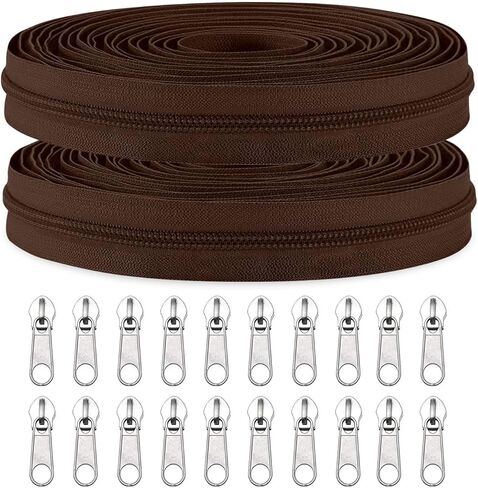 Sawoake 10 Yards Bulk Zipper, (#5) Zippers for Sewing, Beige Nylon Coil Zipper by The Yards, Replacement Sewing Zipper with 20PCS Zipper Sliders for DIY Sewing Craft Bags(#5 Beige) in Saudi Arabia