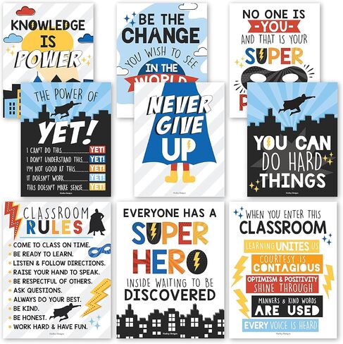 Hadley Designs 9 Farmhouse Classroom Decor Signs, Welcome Sign For Bulletin Board Decoration, Growth Mindset Classroom Posters Elementary, Middle School Classroom Rules in Kuwait