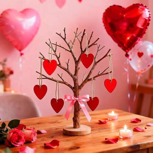 60 Pcs Mini Red Heart Wood DIY Crafts Cutouts Wooden Heart Shaped Hanging Ornaments with Hole Hemp Ropes Wood Tags for Christmas Valentine Mother's Day Wedding Party Decorations in Saudi Arabia