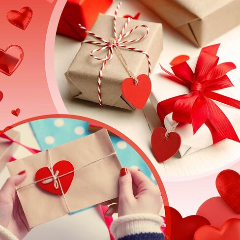 60 Pcs Mini Red Heart Wood DIY Crafts Cutouts Wooden Heart Shaped Hanging Ornaments with Hole Hemp Ropes Wood Tags for Christmas Valentine Mother's Day Wedding Party Decorations in Saudi Arabia