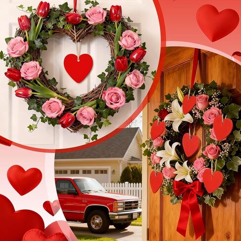 60 Pcs Mini Red Heart Wood DIY Crafts Cutouts Wooden Heart Shaped Hanging Ornaments with Hole Hemp Ropes Wood Tags for Christmas Valentine Mother's Day Wedding Party Decorations in Saudi Arabia