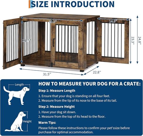 31.5" Dog Crate Furniture - Chew-Resistant Wooden Kennel with Locking Double Doors, Indoor Pet Cage End Table for Medium Breeds in Saudi Arabia